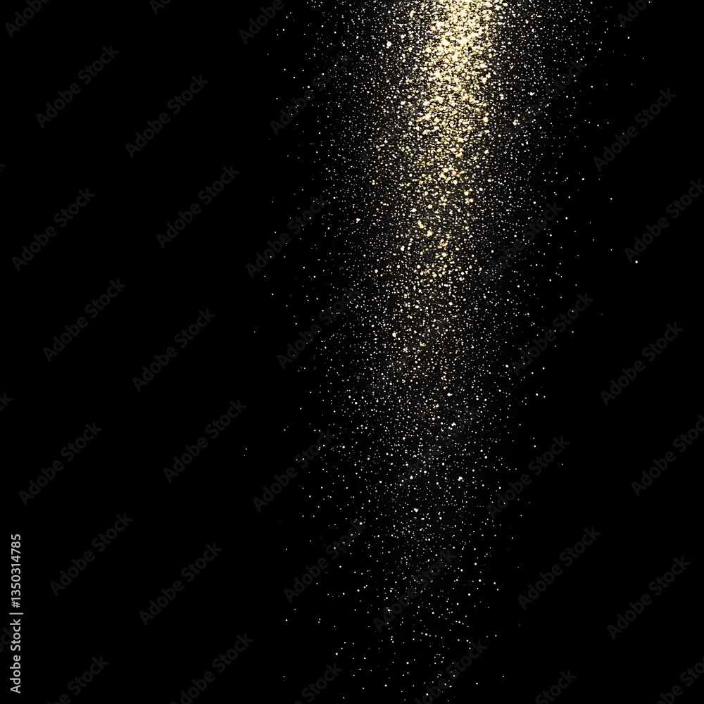 Obraz premium Golden Particles Explode Downward in Dark Background.