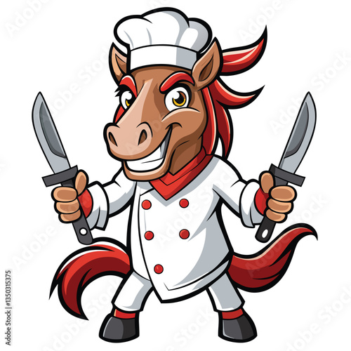 Chef Horse Mascot with Knives