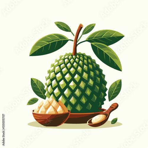 background, breadfruit, food, fresh, tropical, nature, leaf, fruit, plant, organic, healthy, green, vegetarian, natural, sweet, illustration, garden, exotic, white, summer, foliage, vitamin, freshness