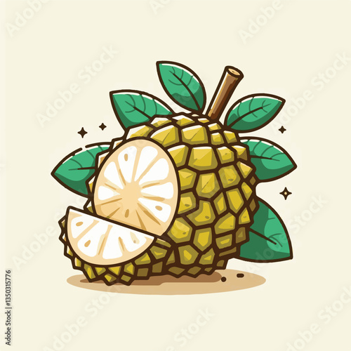 background, breadfruit, food, fresh, tropical, nature, leaf, fruit, plant, organic, healthy, green, vegetarian, natural, sweet, illustration, garden, exotic, white, summer, foliage, vitamin, freshness