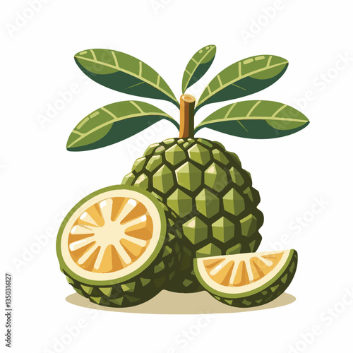 background, breadfruit, food, fresh, tropical, nature, leaf, fruit, plant, organic, healthy, green, vegetarian, natural, sweet, illustration, garden, exotic, white, summer, foliage, vitamin, freshness