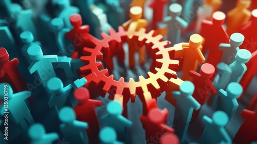 Teamwork, gears, crowd, collaboration, 3D,  business, concept, strategy,  illustration, success