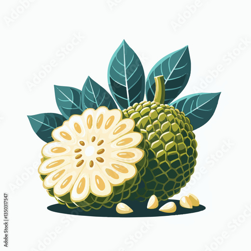 background, breadfruit, food, fresh, tropical, nature, leaf, fruit, plant, organic, healthy, green, vegetarian, natural, sweet, illustration, garden, exotic, white, summer, foliage, vitamin, freshness