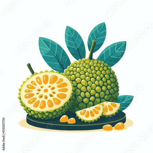 background, breadfruit, food, fresh, tropical, nature, leaf, fruit, plant, organic, healthy, green, vegetarian, natural, sweet, illustration, garden, exotic, white, summer, foliage, vitamin, freshness