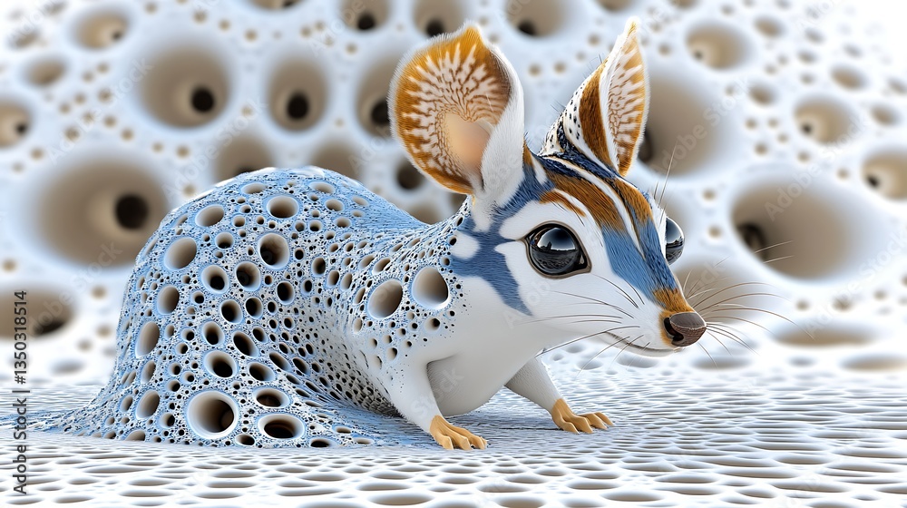 Obraz premium Whimsical 3D Render of a Mouse Like Creature on a Pocketed Surface