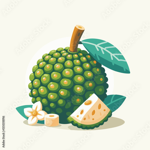 background, breadfruit, food, fresh, tropical, nature, leaf, fruit, plant, organic, healthy, green, vegetarian, natural, sweet, illustration, garden, exotic, white, summer, foliage, vitamin, freshness