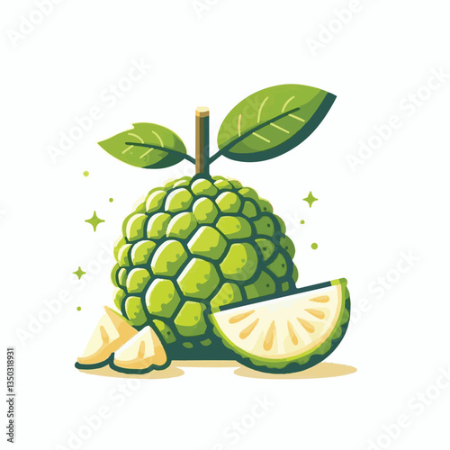 background, breadfruit, food, fresh, tropical, nature, leaf, fruit, plant, organic, healthy, green, vegetarian, natural, sweet, illustration, garden, exotic, white, summer, foliage, vitamin, freshness