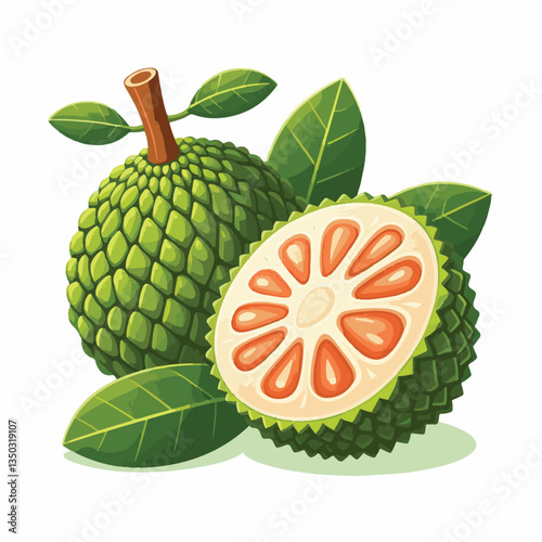 background, breadfruit, food, fresh, tropical, nature, leaf, fruit, plant, organic, healthy, green, vegetarian, natural, sweet, illustration, garden, exotic, white, summer, foliage, vitamin, freshness