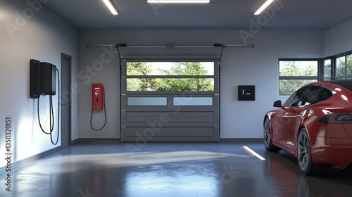 Red EV charging garage home