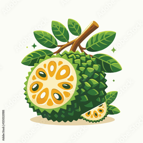 background, breadfruit, food, fresh, tropical, nature, leaf, fruit, plant, organic, healthy, green, vegetarian, natural, sweet, illustration, garden, exotic, white, summer, foliage, vitamin, freshness