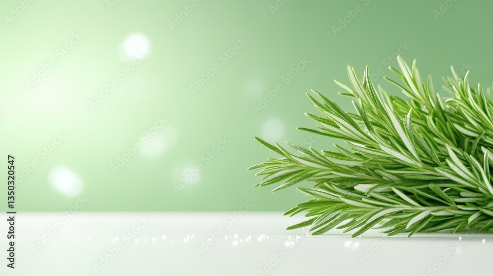 Fototapeta premium Fresh Rosemary Sprigs on a Light Green Background