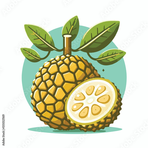 background, breadfruit, food, fresh, tropical, nature, leaf, fruit, plant, organic, healthy, green, vegetarian, natural, sweet, illustration, garden, exotic, white, summer, foliage, vitamin, freshness