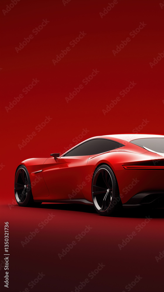 Fototapeta premium Minimalist red concept car phone wallpaper with a smooth rear side view in gradient red tones for a sleek, modern vibe.
