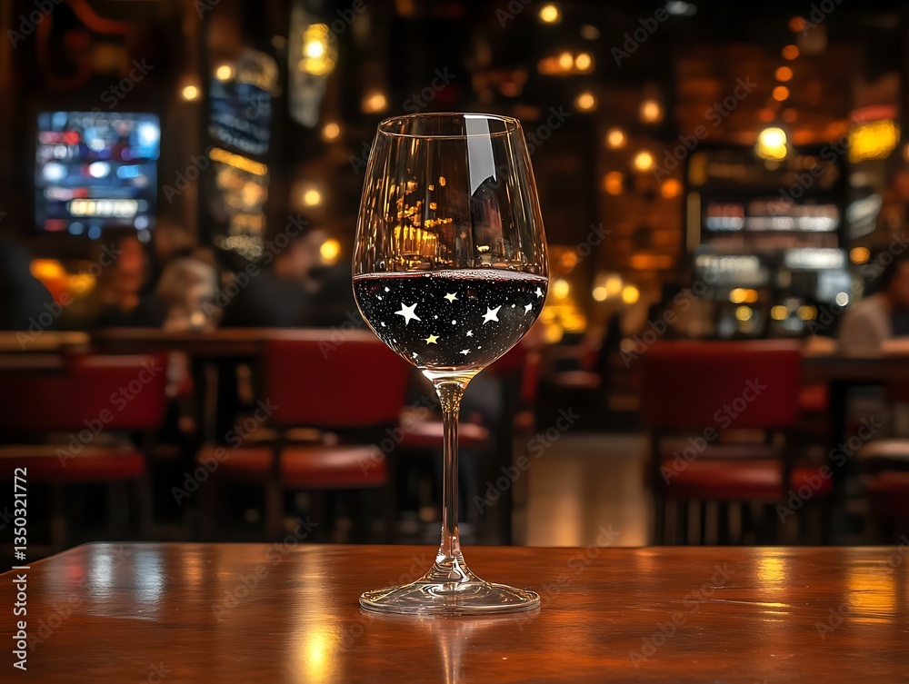Red wine glass on table in bar. Red wine glass on table in bar.