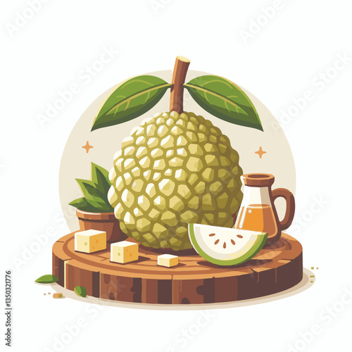 background, breadfruit, food, fresh, tropical, nature, leaf, fruit, plant, organic, healthy, green, vegetarian, natural, sweet, illustration, garden, exotic, white, summer, foliage, vitamin, freshness