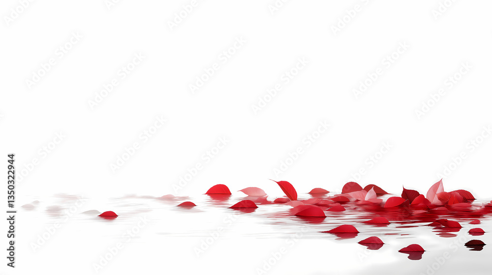 Red Rose Petals Floating Gently on Water with White Background Red Rose Petals Floating Gently on Water with White Background