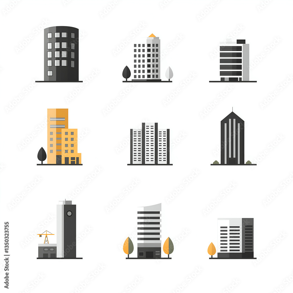 Obraz premium Modern Urban Skyscraper Architecture: Minimalistic Vector Illustration for Sustainable Cityscapes