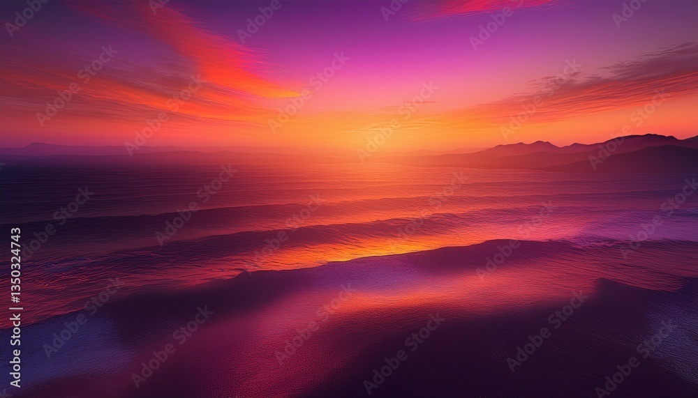 Fototapeta premium Warm sunset gradient with rich orange blending into magenta and deep violet, creating a vibrant, dramatic, and atmospheric background perfect for digital or design projects.