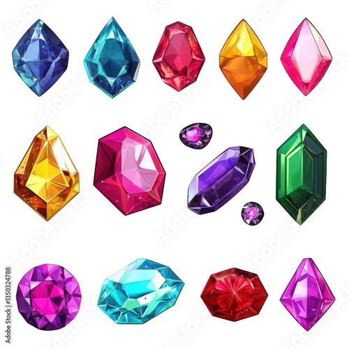 a vibrant collection of various gemstones in different shapes and colors showcasing their brilliance and clarity. beauty and diversity of gemstones possibly for decorative or illustrative purposes