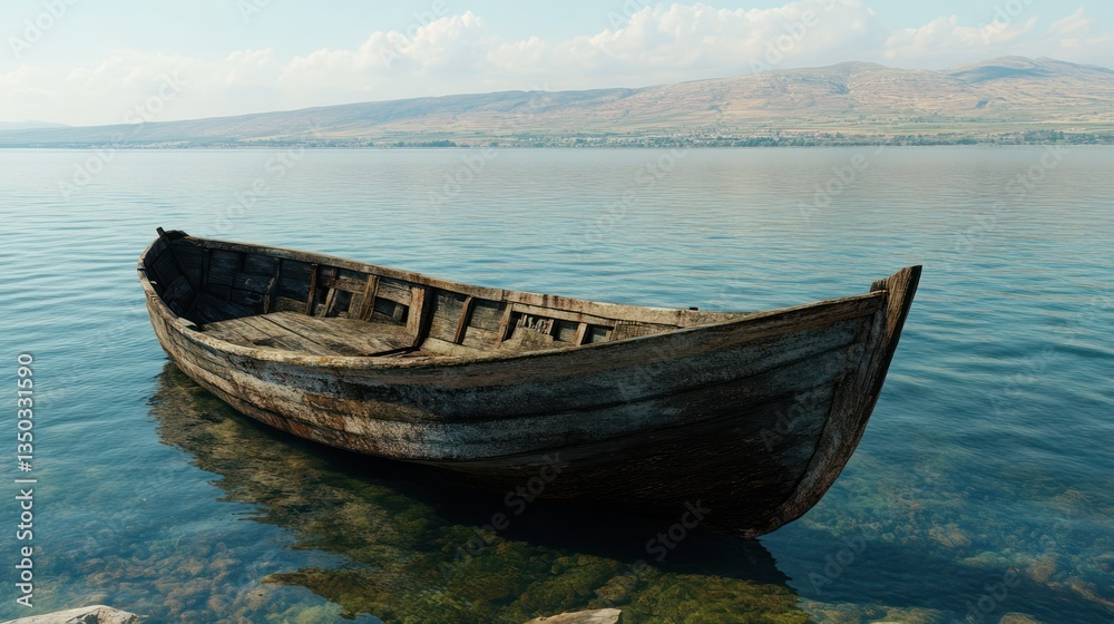 Ancient boat lake calm mountains