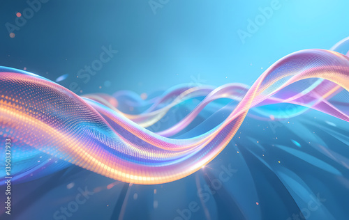 Abstract 3d background wallpaper with liquid glass holographic transparent curve wave ribbon lines render. Dynamic digital tech banner, color light iridescent gradient tape pattern. 3D illustration