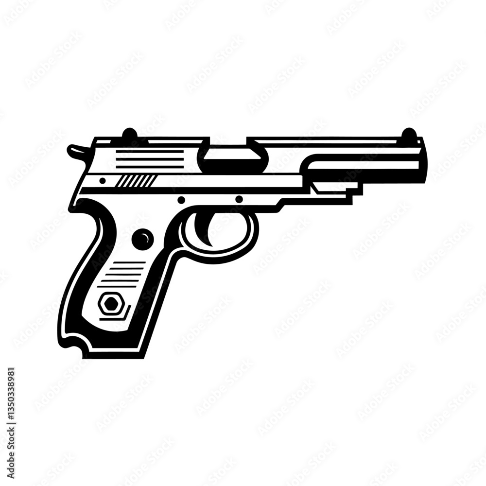 A bold and minimalistic silhouette of a gun, showcasing its distinct shape and structure. Ideal for military designs, shooting sports logos, security branding, and tactical-themed artwork. A bold and minimalistic silhouette of a gun, showcasing its distinct shape and structure. Ideal for military designs, shooting sports logos, security branding, and tactical-themed artwork.