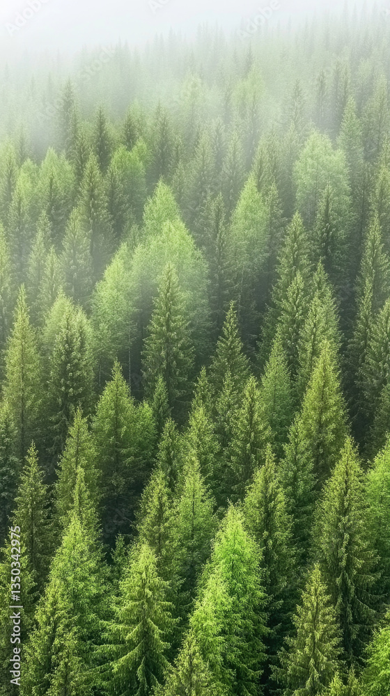 Dense forest with fog and green trees, perfect for minimalist wallpaper design Dense forest with fog and green trees, perfect for minimalist wallpaper design