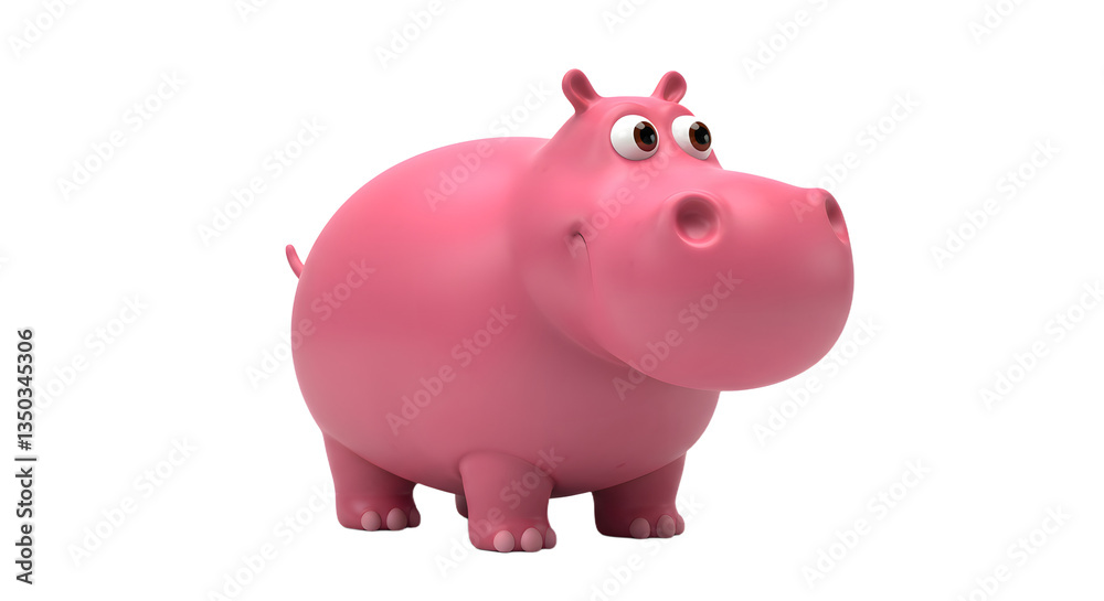 Fototapeta premium Cartoon Pink Hippo Standing