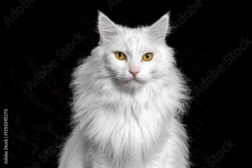 Obraz na płótnie White angora cat isolated on black background.