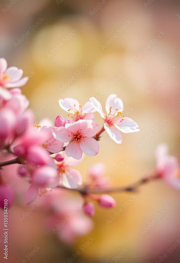 Obraz premium Soft focus spring blossoms, bokeh effect, pastel colors, cherry, bokeh, light