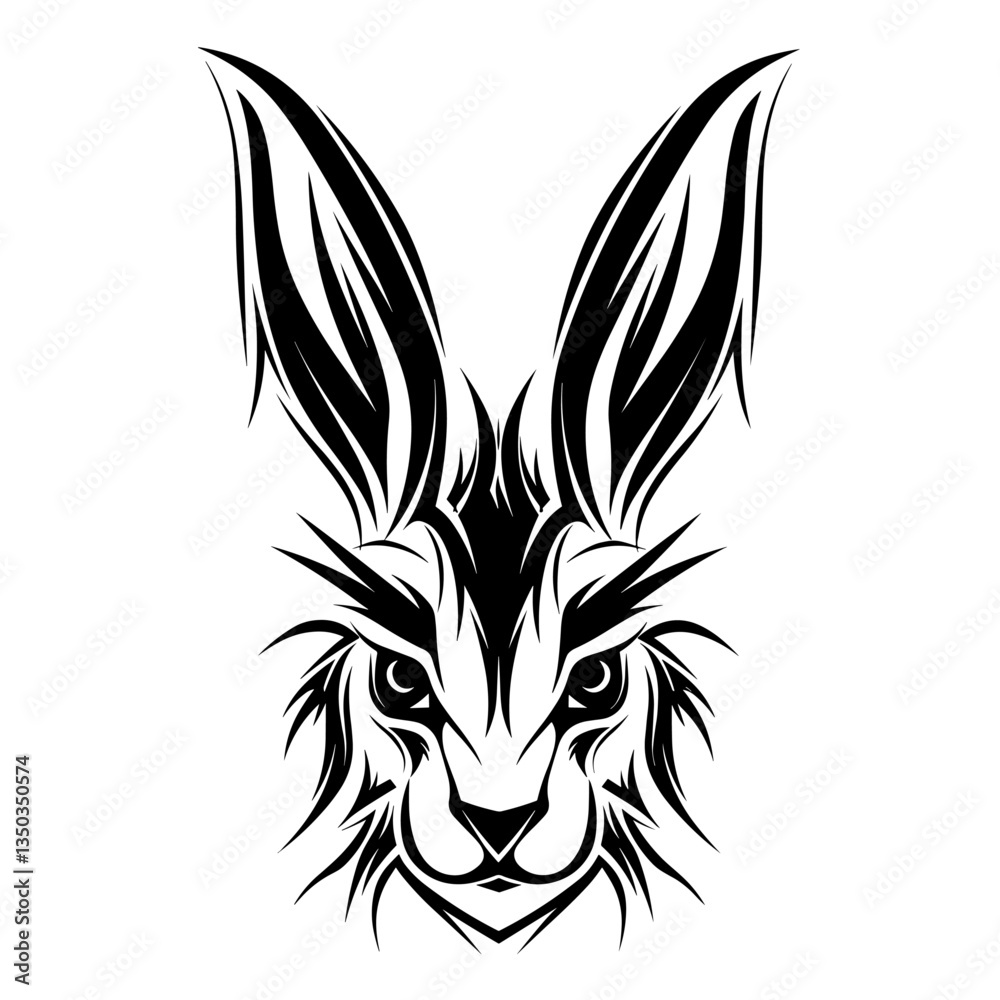 A sleek and detailed silhouette of a hare's head, featuring its long ears, alert expression, and distinctive profile. Ideal for wildlife illustrations, nature-themed designs, animal logos A sleek and detailed silhouette of a hare's head, featuring its long ears, alert expression, and distinctive profile. Ideal for wildlife illustrations, nature-themed designs, animal logos