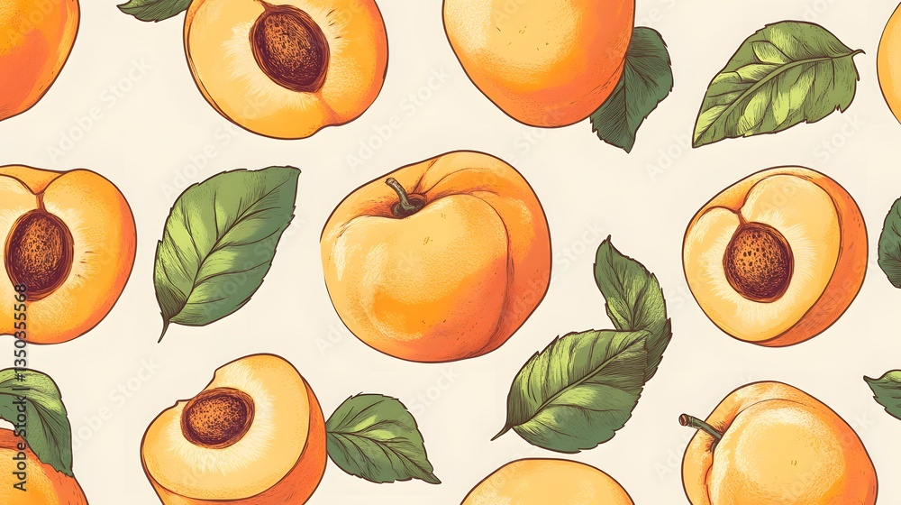 Obraz premium Hand Drawn Seamless Pattern with Apricots for Summer Fruit Designs