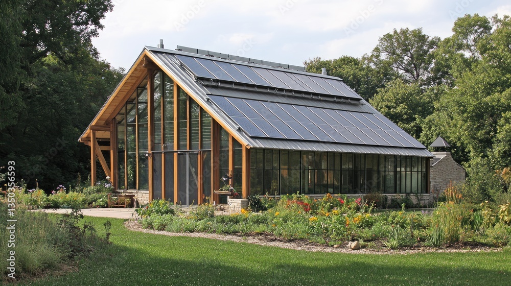 A solar-powered smart greenhouse, integrating sustainable technology in agriculture. A solar-powered smart greenhouse, integrating sustainable technology in agriculture.