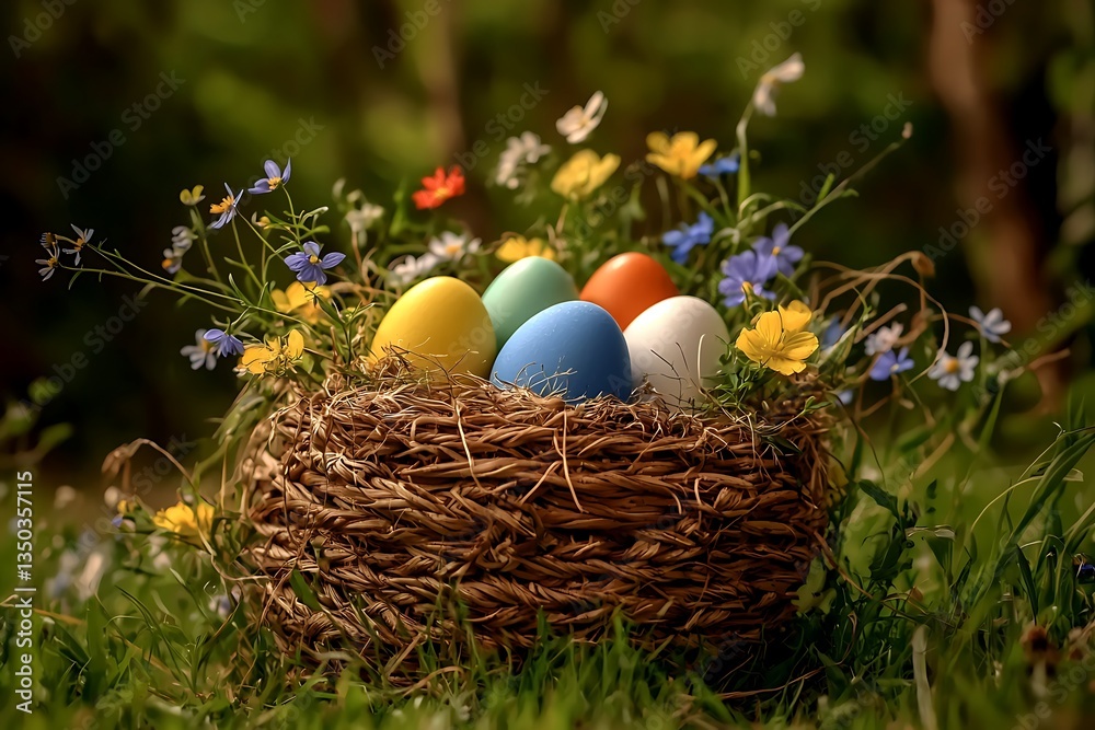 Obraz premium Easter Eggs Nest Spring Meadow.