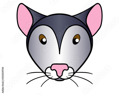Mouse. Cute muzzle of a mouse or rat - vector full-color picture for children's books and goods. The throat of a gray mouse is a cartoon picture.	