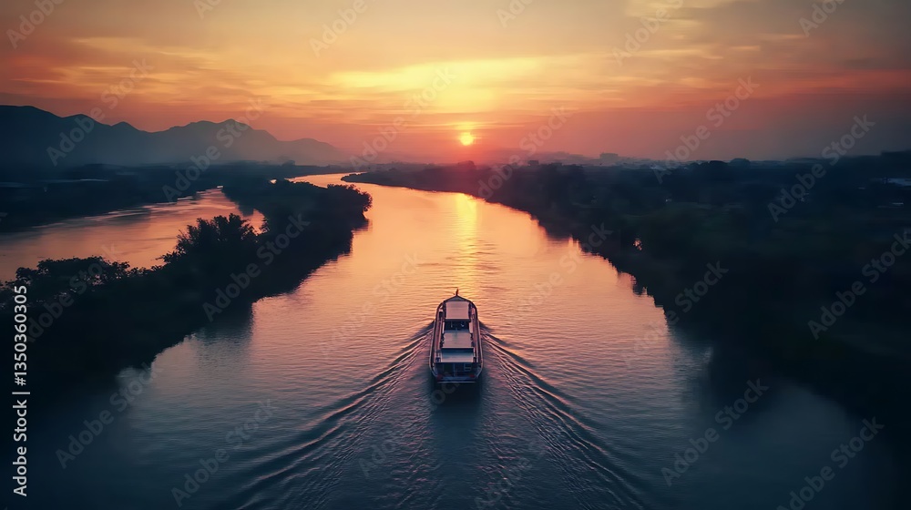 Fototapeta premium Majestic sunset over river cruise