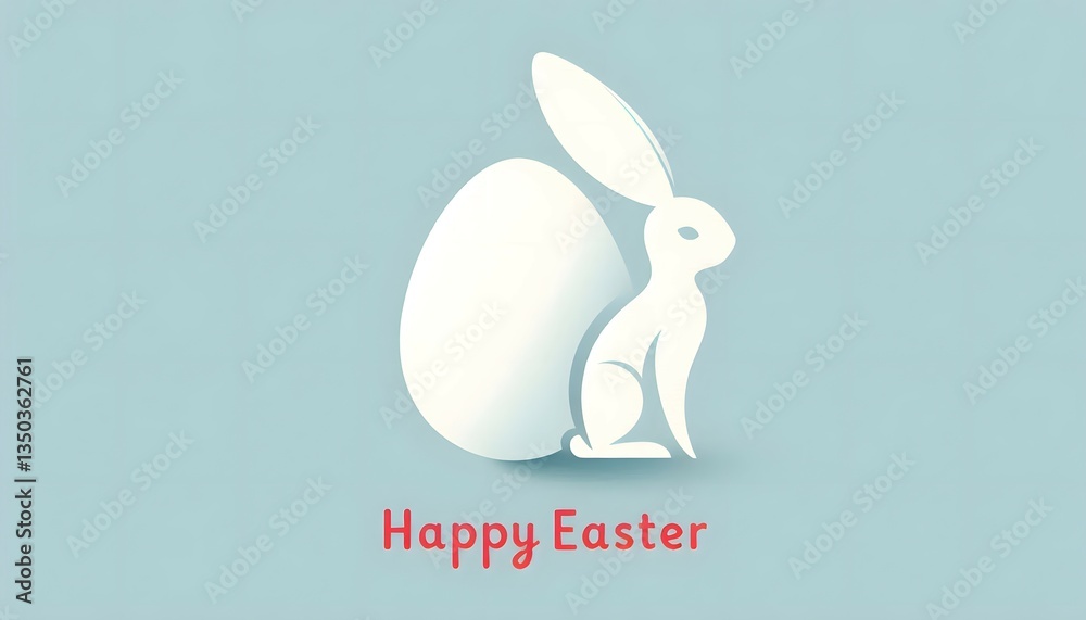 Fototapeta premium Minimalist Easter Bunny and Egg Greeting Card Design