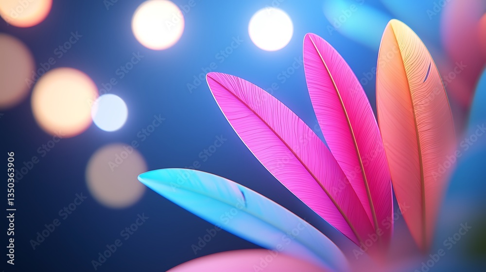 Fototapeta premium Vibrant Close-Up of Illuminated Tropical Leaves with Water Drops