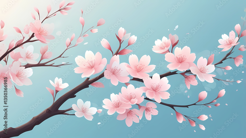 Cherry Blossom Breeze Gradient - Soft Pink, Blue, and White with Pastel Spring Freshness Cherry Blossom Breeze Gradient - Soft Pink, Blue, and White with Pastel Spring Freshness