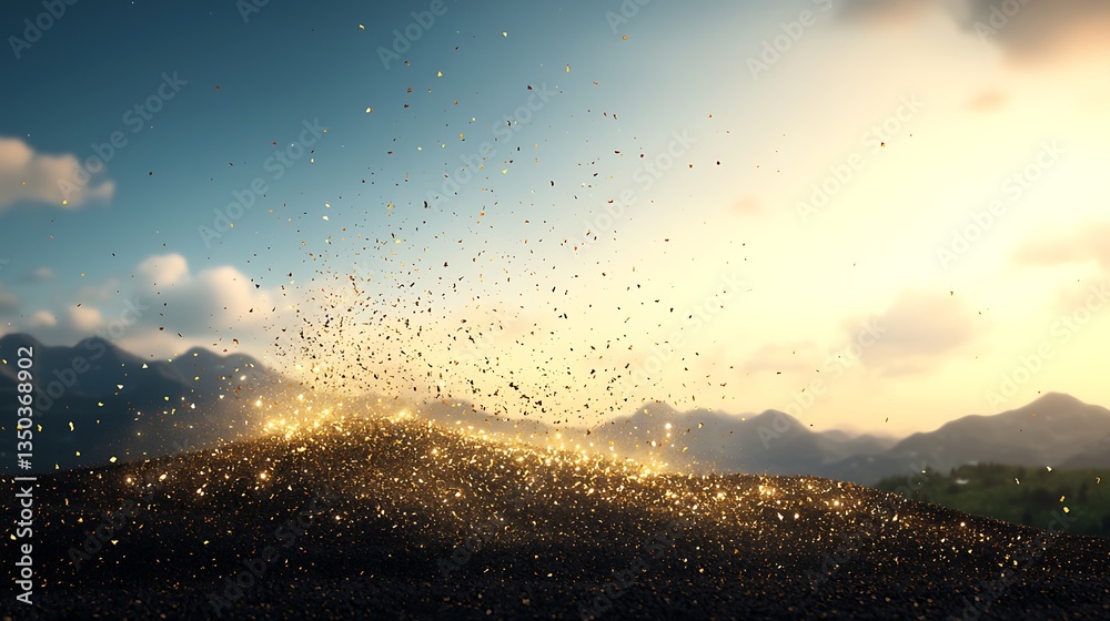 Fototapeta premium Golden Dust Explodes for Mountain Sunset.