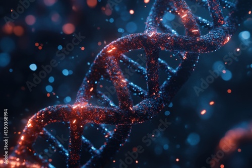 Closeup of Red DNA Helix Structure