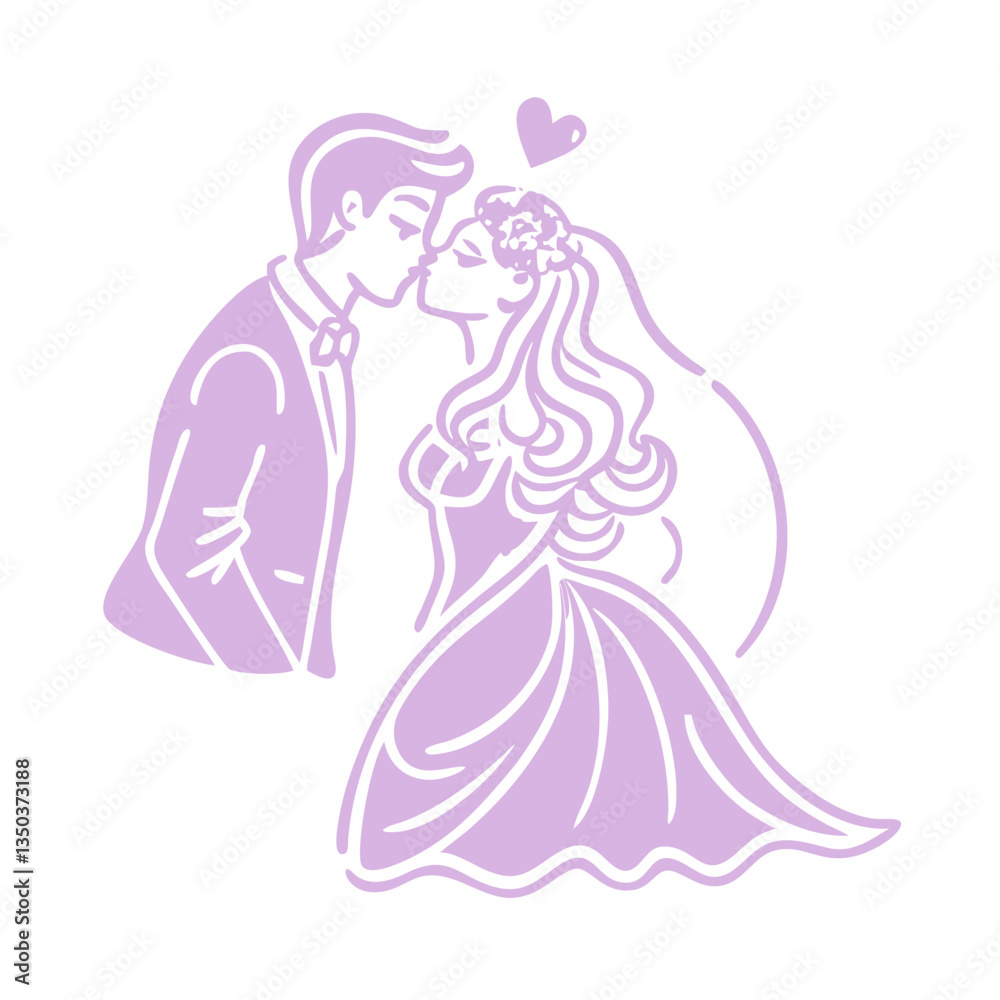 Wedding kiss icon with love symbols, romantic celebration concept Wedding kiss icon with love symbols, romantic celebration concept