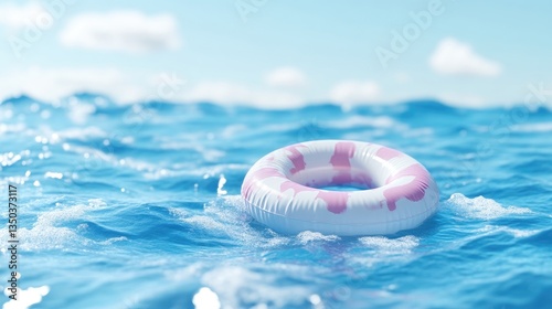 Pink and white inflatable floaty on ocean waves