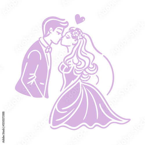 Wedding kiss icon with love symbols, romantic celebration concept