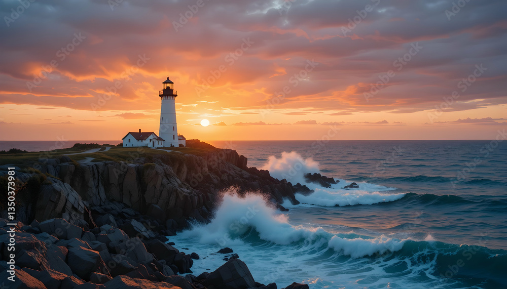 Lighthouse on rocky coast at sunset guiding ships through stormy seas beacon of hope navigation and seascape photography Lighthouse on rocky coast at sunset guiding ships through stormy seas beacon of hope navigation and seascape photography