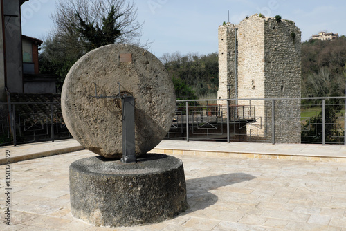 ancient stone mill, entrance to the village of Tarano, province of Rieti, Italy