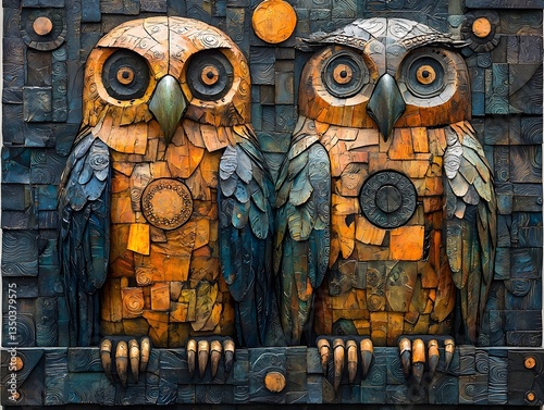 Owl Mosaic: Two intricately crafted owls, a testament to artistic ingenuity and dedication. Their captivating gaze is a captivating focal point.