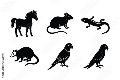 various types of pet animal vector silhouette illustration