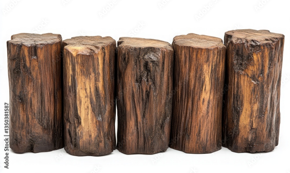 Obraz premium Row of Rustic Wooden Logs for Natural Decor or Craft Projects - Perfect for DIY Enthusiasts, Home Decor, and Creative Crafts, Showcasing the Beauty of Natural Materials in Unique Designs