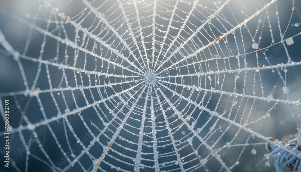 Fototapeta premium Intricate spiderweb glistening with morning dew a captivating close up of nature's delicate architecture